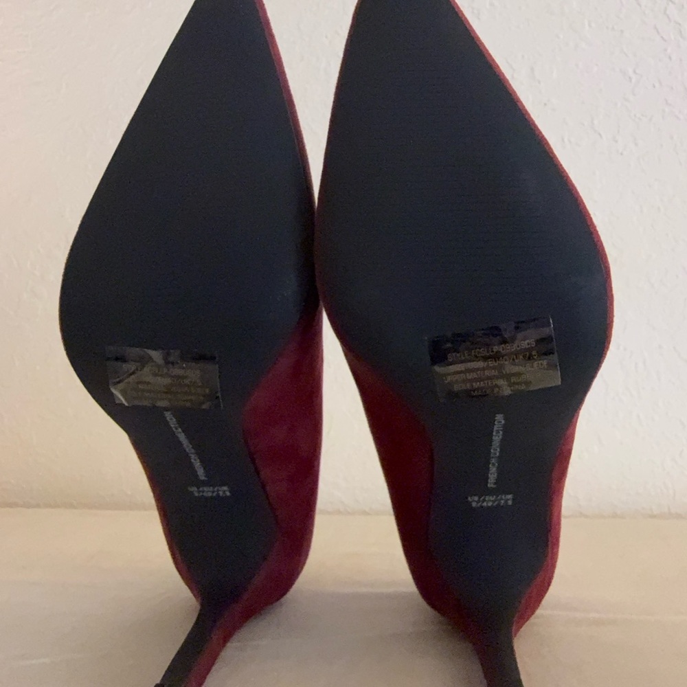 French Connection Burgundy Suede Pointed-Toe Pumps | Size 9 | 3.5” Heel - Picture 4 of 6